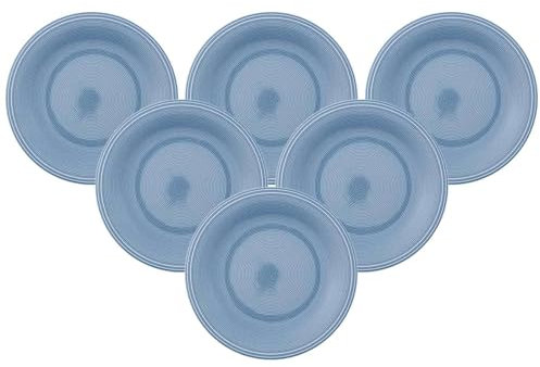 Villeroy & Boch like. by Color Loop Horizon Suppenteller, ø 23,1 cm, Tiefer Teller mit modernem Rillenmuster, Premium Porzellan, Blau, 6 Stück