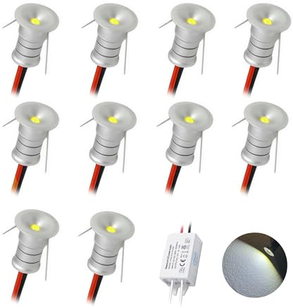 10 uds Mini Foco LED 12V 0.5W, IP65 Impermeable Spotlight Downlight Embutir Pequeño Empotrable, 10mm Micro Spot Light Para Vitrinas Pasillos Iluminación Cuadros Nicho Techo (Plata Blanco Frío, 120°)