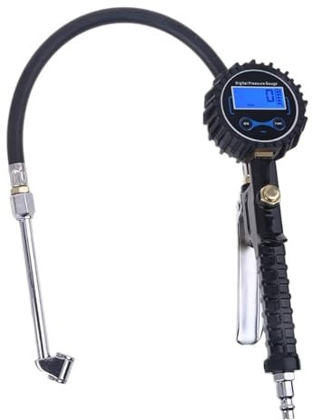 CTRSM Druckanzeige Manometer, digitaler Reifenfüller mit Manometer und 32 cm 12-Zoll-Schlauch und Doppelkopf-Luftspannfutter 200 PSI, robust for Auto und Motorrad