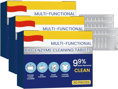 Multifunktionale Bio-Enzym-Reinigungstabletten, Schaum-Rostentferner, Küche, Allzweck-Reinigungspulver, Wasserflaschen-Reinigungstabletten, Haushalts-Enzymreiniger für Kleidung, Kochfelder (3 Boxen)