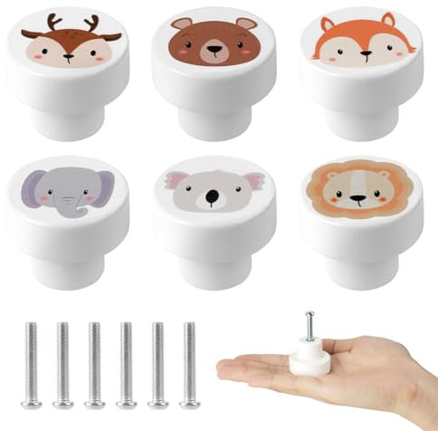 Aolso Schrankknöpfe Holz fur Kinderzimmer, 6 Stück Holzschrankknöpfe, runde Möbelgriffe Schubladenknöpfe mit Schrauben, Holzgriffe für Schränke Weiß Türknöpfe für Kinder