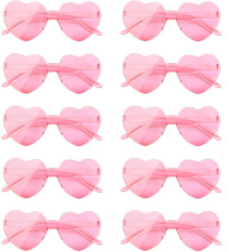 NACHLYNN 10 Paar Herz Sonnenbrille Rosa Farben Randlose Herzförmige Sonnenbrille für Damen Transparente Bonbonfarbene Herzbrille für Valentinstag Partygeschenke