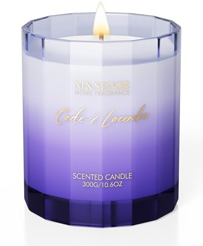 M&SENSE Lavendel Kerze im Glas,Natürliche Wachskerze mit Floralem Aroma, Aromatherapie Kerze für Entspannung, 300g 60 Std. Brenndauer, große duftende Kerze Luxuskerze Geschenk und Heimdekoration