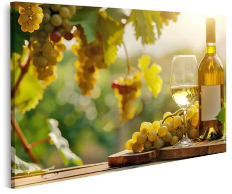 islandburner Prime Bild auf Leinwand Schöne Weinflasche auf Tisch unter Weinrebe ideal für Weinberg Themen Kultur Lifestyle Bilder Wandbilder Poster