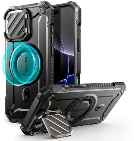 SUPCASE for iPhone 16 Pro Case 6.3'' 2024 with Camera Cover Stand (UBMag XT), [Compatible with MagSafe] [Built-in Kickstand] [Military-Grade Protection] Heavy Duty Rugged Magnetic Phone Case (Black)