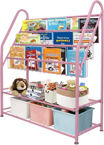 Children Kids Bookshelf, Kids Bookcase Shelves, Children's Bookcases, Kids Book Rack, Book and Toy Storage Organizer Display Stands Shelf for Bedroom, Playroom, Perfect Height for Children (Pink)