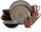 vancasso Dishes, 16 Piece Plates and Bowls Set, Mediterranean Style Stoneware Dinner Set for 4, Reactive Glaze Dinnerware Sets, Dishwasher & Microwave Safe, Brown