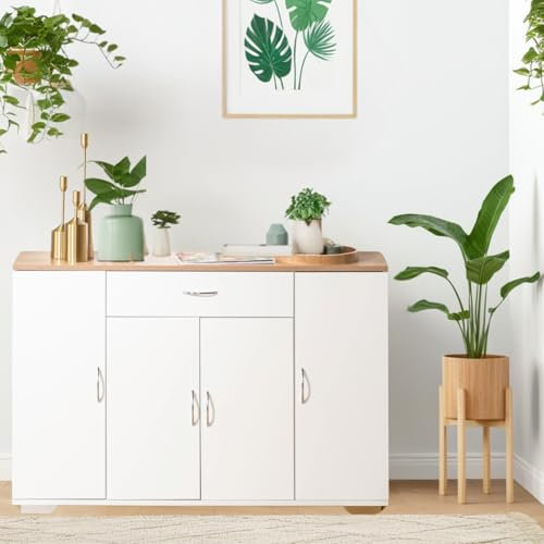 FurnitureR Armario de Cocina con encimera, aparador Isla de Cocina, Armario Buffet con 1 cajón, Armario Lateral, Armario de Comedor con Puertas, Armario Multiusos 110 x 30 x 73 cm