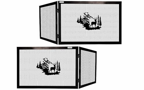 PARASCINTILLE ANGOLARE PER CAMINO REVERSIBILE IN FERRO BATTUTO Parafiamme per Caminetti, Caminetto Angolare CM 60 x 50 x H 50 modello DOLOMITE CERVO