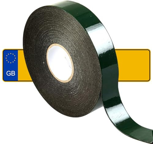 GTSE Car Number Plate Tape, 25mm x 10m – Premium Double-Sided Foam Tape for License Plates, Trim, and Badges – Weatherproof and Durable - No Drilling Required