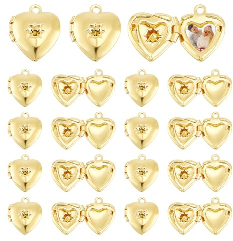UNICRAFTALE 20 Stück Herz Fotorahmen Anhänger Goldener Medaillon Anhänger Foto Erinnerungs Halskette Blumenstrauß Bild Anhänger Für Frauen Und Männer Hochzeitsschmuckherstellung