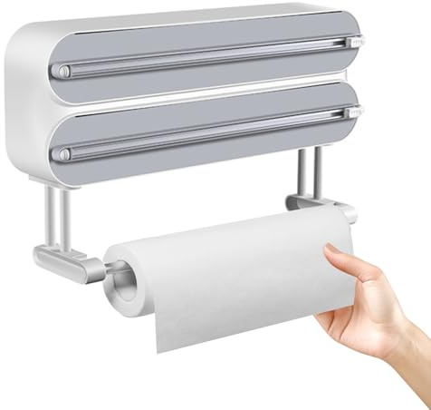 Porte-Rouleau De Cuisine, 3 en 1 Distributeur De Film Alimentaire Porte-Rouleau De Cuisine Magnétique Porte-Rouleau Mural Film Alimentaire De Cuisine Coupe-Capsule Distributeur De Papier D'aluminium