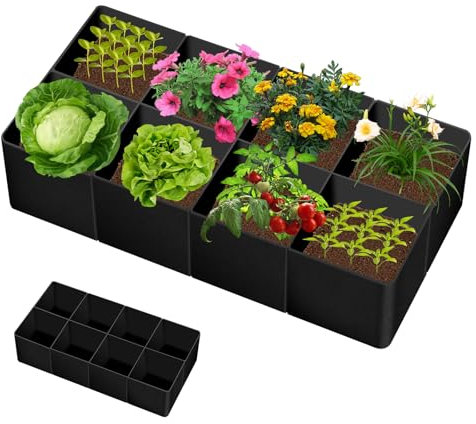 YedZen Cama elevada rectangular para cultivo de jardín, 8 rejillas de 180 x 90 x 30 cm, maceta elevada de tela grande para bolsas de cama de cultivo, bolsa de cultivo de flores para cultivo al aire