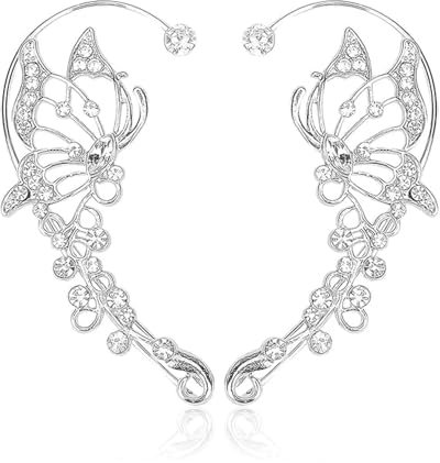LEEQBCR 2 Stücke Ohr Wrap Ohrringe,Silber Elfen Manschette Ohrringe Schmetterling Hohl Wrap Ohrringe Non Piercing Ohr Clip Einzigartige Fake Ohrringe Ohr Clip Schmuck