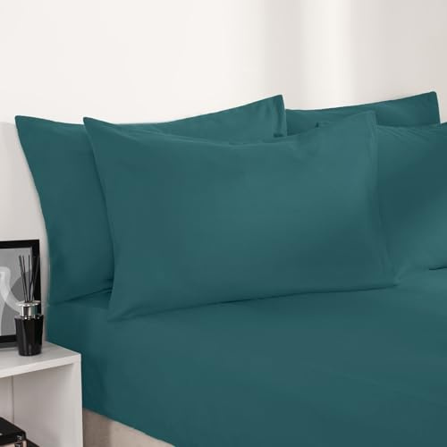 Brentfords Pillow Covers Pack of 2 Plain Dyed Housewife Pillowcases, Super Soft Cosy Luxurious Fabric Cushion Covers with Envelope Closure For Bedroom, Teal-50 x 75cm