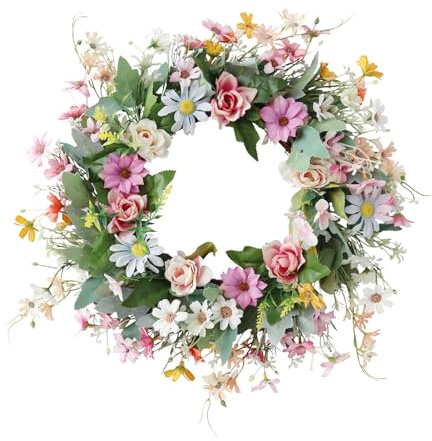 Türkranz Deko Frühling, Frühlingskranz Fensterdeko Frühling Hängend Osterkranz Haustür Künstliche Blumen Türkranz Frühling Fenster Deko, Blumenkranz Deko für Frühlingsdeko Osterdeko Heimdeko (B)