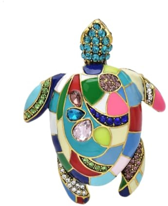 Broche bijou tortue multicolore strass cristal et acier.