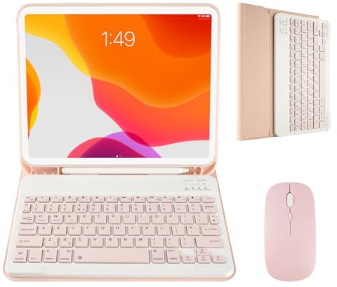 Nsyee 10.2&10.5 Inch Keyboard Case with Mouse Compatible with 10.2 9th 2021/8th 2020/7th Gen 2019, iPad Air 3 2019, 10.5 iPad Pro 2017, Slim Detachable Bluetooth UK Layout Keyboard,Pink
