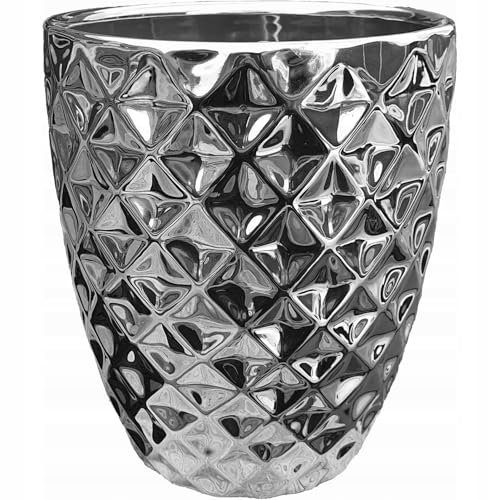DomoDomo Glamour Keramik Blumentopf 14 cm Silber, Hochwertig Glasierte Keramik, Einzigartiges Design, Ideal für Glamour-Dekor