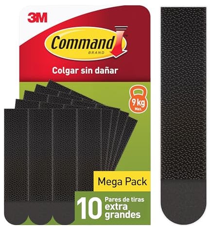 Command Languettes Accroches Tableaux, Très Grandes - 10 Paires (20 Languettes) Noir - Supporte jusqu'à 9 kg - Sans Outils - Fixation sans Dommages
