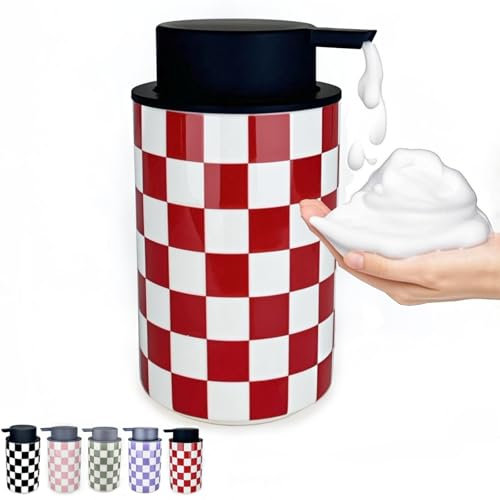 Schaumseifenspender, moderner, niedlicher roter Schaum-Handseifenspender für Badezimmer-Arbeitsplatte, schaumige Lotion, Flüssigkeit, nachfüllbare Flasche für Küche, Badezimmer, rote