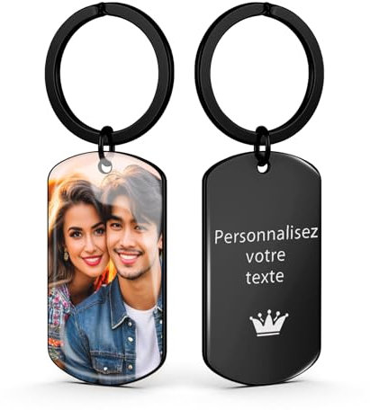 AAQ Porte Clef Personnalisable - Porte-Clés Personnalisables Photo, Personnalisable Recto Verso Texte Porte Cle Photo, Cadeau Personnalisé pour Femme Homme Famille (UV couleur - Noir)