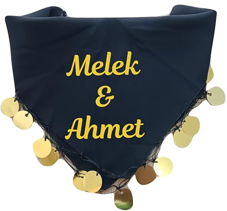 HD PRINT4YOU 10x Personalisiert Lux Halay Mendili mit Gold-Schriftzug Tanztücher Dügün Hochzeit Verlobung Kina Mendil 25x25 cm (Schwarz)