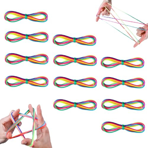 SSHUIKKAI 12 Stück Fingertwist, Finger Twist, Fadenspiel, Rainbow Rope, Finger Twist Fadenspiel, für Kindergeburtstag Als Mitgebsel für Mädchen & Jungen(Regenbogen)