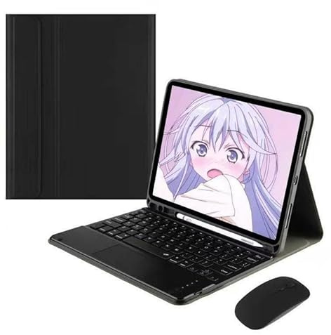 Custodia per iPad di 9a generazione 10.2 2021 (colore: nero) Custodia a libro in pelle + tastiera touchpad + mouse