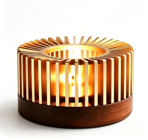 YICEN Duftlampe Teelicht, 4-in-1 Stövchen, für Teekanne Aroma Diffuser | Duftlampe für ätherische Öle, Massivholz & Aluminium, Wachsschmelzer, Kerzenwärmer, Räucherschale, edles Lamellen-Design