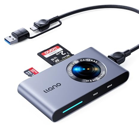 llano Lecteur de Cartes SD/MicroSD, USB-C 5 Gbit/s, 2-en-1 Card Reader | Portable pour créatifs & designers – UHS-II, Plug&Play, 312 MB/s. Compatible iPhone/iPad/Mac/PC, Win/Linux/macOS/Chrome OS
