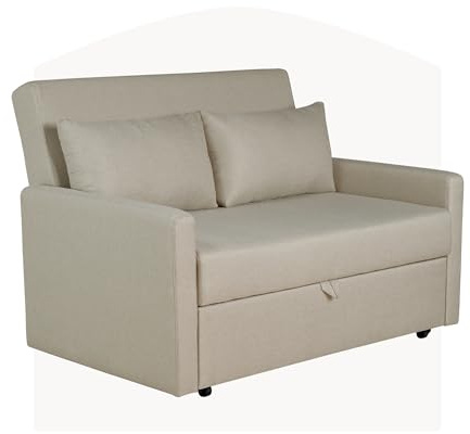 Lourini Sofá Cama 2 Plazas, Sillón Cama Plegable Convertible, Sofa Bed Double Matrimonio 132 cm, Extraíble y Extensible, Dos Plazas, Comodidad y para Espacios Reducidos (Beige)