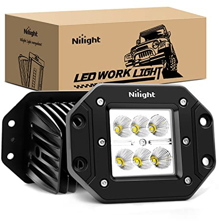 Nilight - NI23C-18W 2PCS 18W Flood LED Work Light Driving Lights Led Light Bar Off Road Led Lights Flush Mount for Jeep Truck Tacoma Bumper ATV UTV
