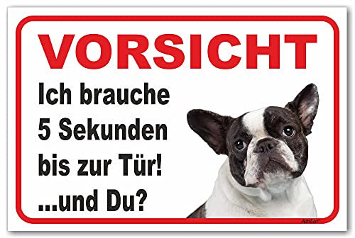 AdriLeo Schild - Vorsicht schwarz-weiße Französische Bulldogge - 5 Sekunden - (15x20cm) / Achtung Hund Wachhund robust langlebig UV-beständig wetterfestes Warnschild