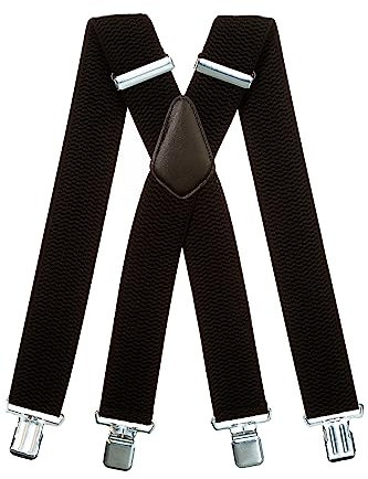 Olata Extra Breite Hosenträger für Herren – 5 cm breit, Robust und Verstellbar mit Stabilen Clips, Ideal für Arbeit und Elegante Outfits. Schwarz (Silber Clips)