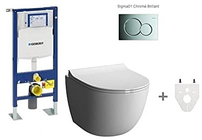 Pack Wc suspendu Geberit sans bride modèle court - Sigma01 chromé brillant