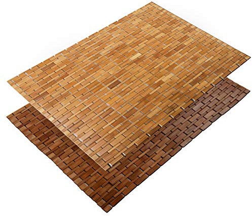 casa pura Badematten & Badteppiche aus Bambus Holz 60x90cm 8mm Dick | Bambusmatte Bad rutschfest und waschbar | Antirutschmatte Badewanne, Dusche und Sauna (Natur, Mia)