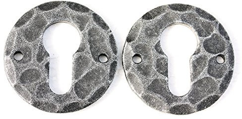 UHRIG 2x Rosette rund für PZ Schloss, Schmiedeeisen Schlüsselrosette für Türschloss, Schlossrosette aus Eisen schwarz für Haustür