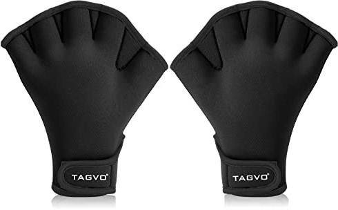 TAGVO Aquatic Gloves for Helping Upper Body Resistance, Webbed Swim Gloves with Wrist Strap, Well Stitching, No Fading, Sizes for Men Women Adult Children Aquatic Fitness Water Resistance Training