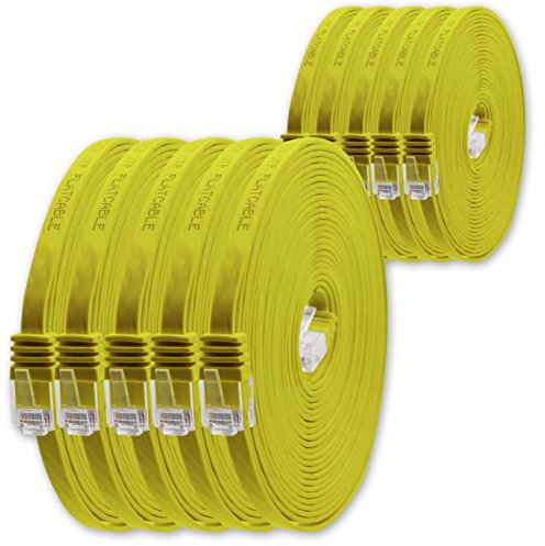 2m - gelb - 10 Stück - Cat.6 Flaches Netzwerkkabel Cat6 Flachkabel Ultra Flach Cat.6 Patchkabel 1000 Mbit/s Gigabit LAN (RJ45) Flach Slim Micro