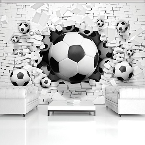 DekoShop Fototapete Vlies Tapete Moderne Wanddeko Wandtapete 3D Fußbälle in der Ziegelwand AMD3383VEXXXL VEXXXL (416cm. x 254cm.) Sport