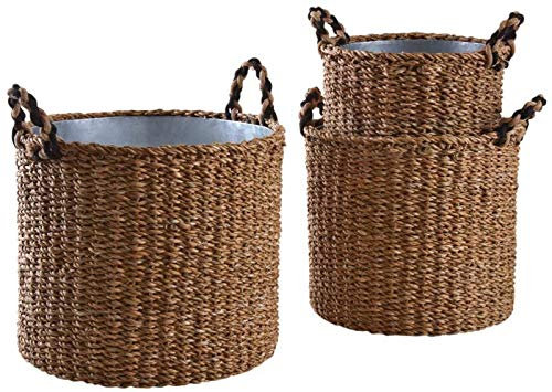 AUBRY GASPARD Cache-Pot Rond en jonc et Zinc (Lot de 3)
