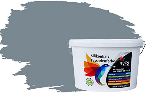 RyFo Colors Silikonharz Fassadenfarbe Lotuseffekt Trend Fehgrau 10l - bunte Fassadenfarbe, weitere Grau Farbtöne und Größen erhältlich, Deckkraft Klasse 1