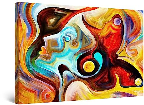 Startonight Impression Sur Toile Peinture Visage Coloré de Femme Simona, Tableau Abstrait Encadrée - Decoration Murale Salon Moderne - Image sur Toile - Grande 80 x 120 cm Idée Cadeau Élégante