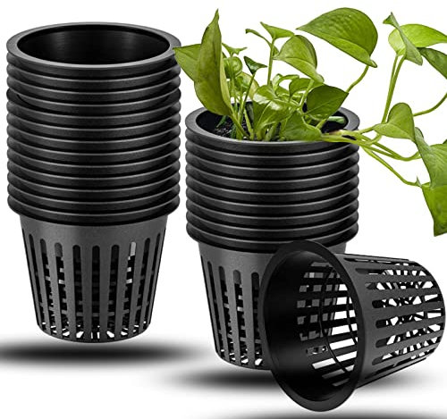 behone Inherited 20 Stück Wasserkultur Pflanzkorb, Pflanzkorb für Hydrokultur-Pflanzen, Net Pot für hydroponics Garden Net Cup Töpfe Kunststoff Hydroponics Net Pot Eimer Korb, Schwarz