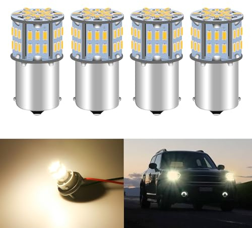 Defvnsy 382 P21W LED Bulb, 1156 BA15S 3500K Warm White for RV - Pack of 4 | 12-24V DC, 3014 54SMD Super Bright, 1141 1003 1073 7506 RV Camper Interior Lights, Car Backup Reverse Tail Turn Signal Light