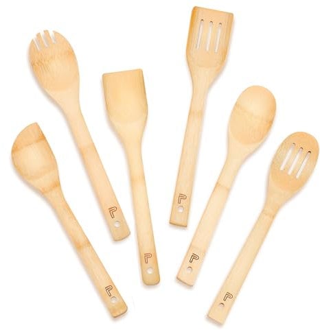 Wooden Spoons for Cooking,6 Piece Wooden Spoon Set,Wooden Spatula for Cooking,Slotted Wood Bamboo Spoon,Wooden Utensil Set,Premium Wood Kitchen Utensils