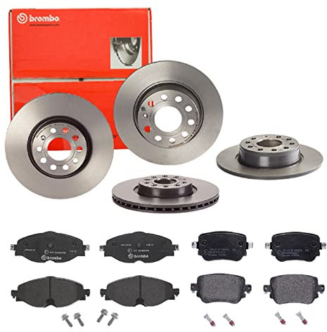 Brembo Bremsscheiben Coated + Beläge Vorne + Hinten für VW Caddy 4 Caddy Alltrack