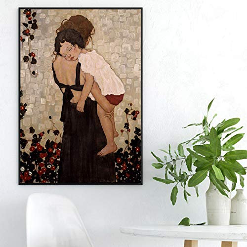 KADING Klassischer Künstler Gustav Klimt Eine Mutter mit Kind Malerei auf Leinwand Poster und Drucke Wandkunst Bild für Wohnkultur 55x75cm Innenrahmen