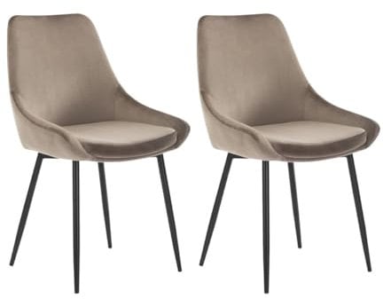 Vente-unique-Stuhl 2er-Set - Samt & Schwarzes Metall - Taupe - MASURIE